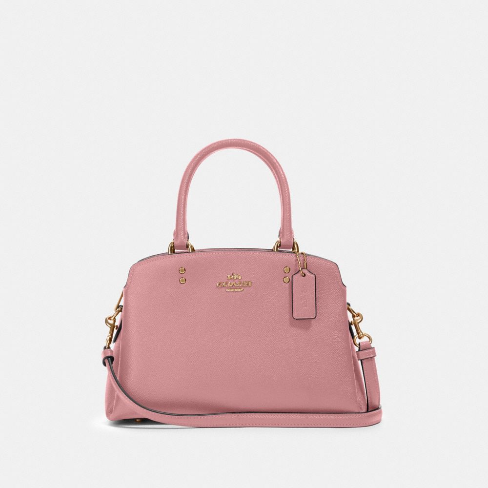 COACH®,MINI LILLIE CARRYALL,Crossgrain Leather,Large,Gold/True Pink,Front View