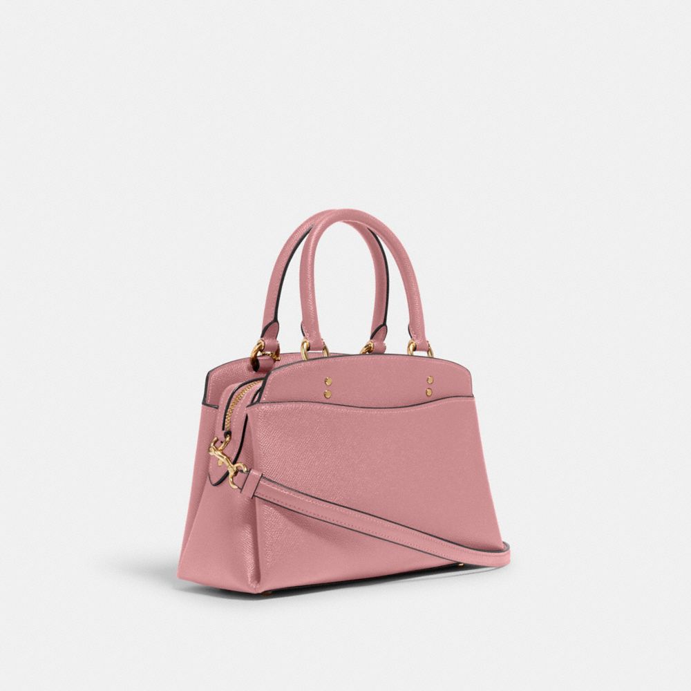 COACH®,MINI LILLIE CARRYALL,Crossgrain Leather,Large,Gold/True Pink,Angle View