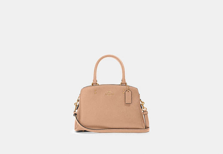 COACH®,MINI LILLIE CARRYALL,Leather,Large,Gold/Taupe,Front View