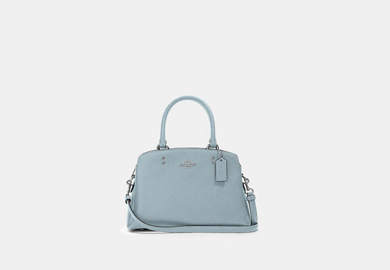 COACH®,MINI LILLIE CARRYALL,Leather,Large,Silver/Powder Blue,Front View image number 0