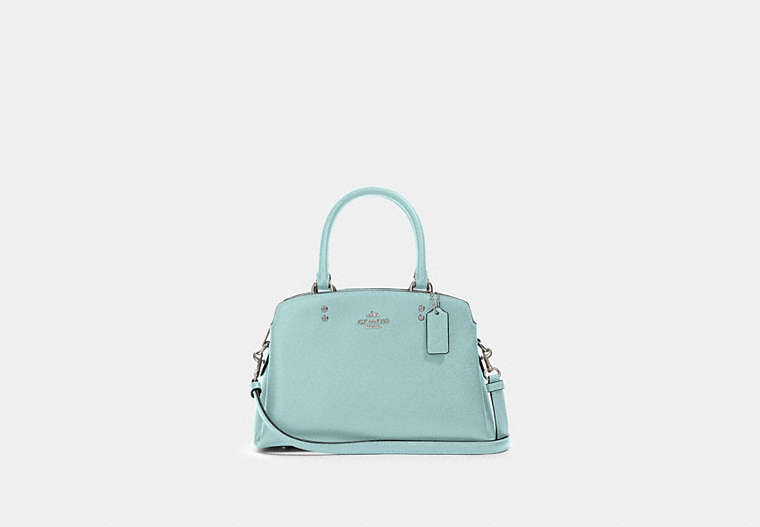 COACH®,MINI LILLIE CARRYALL,Leather,Large,Silver/Seafoam,Front View
