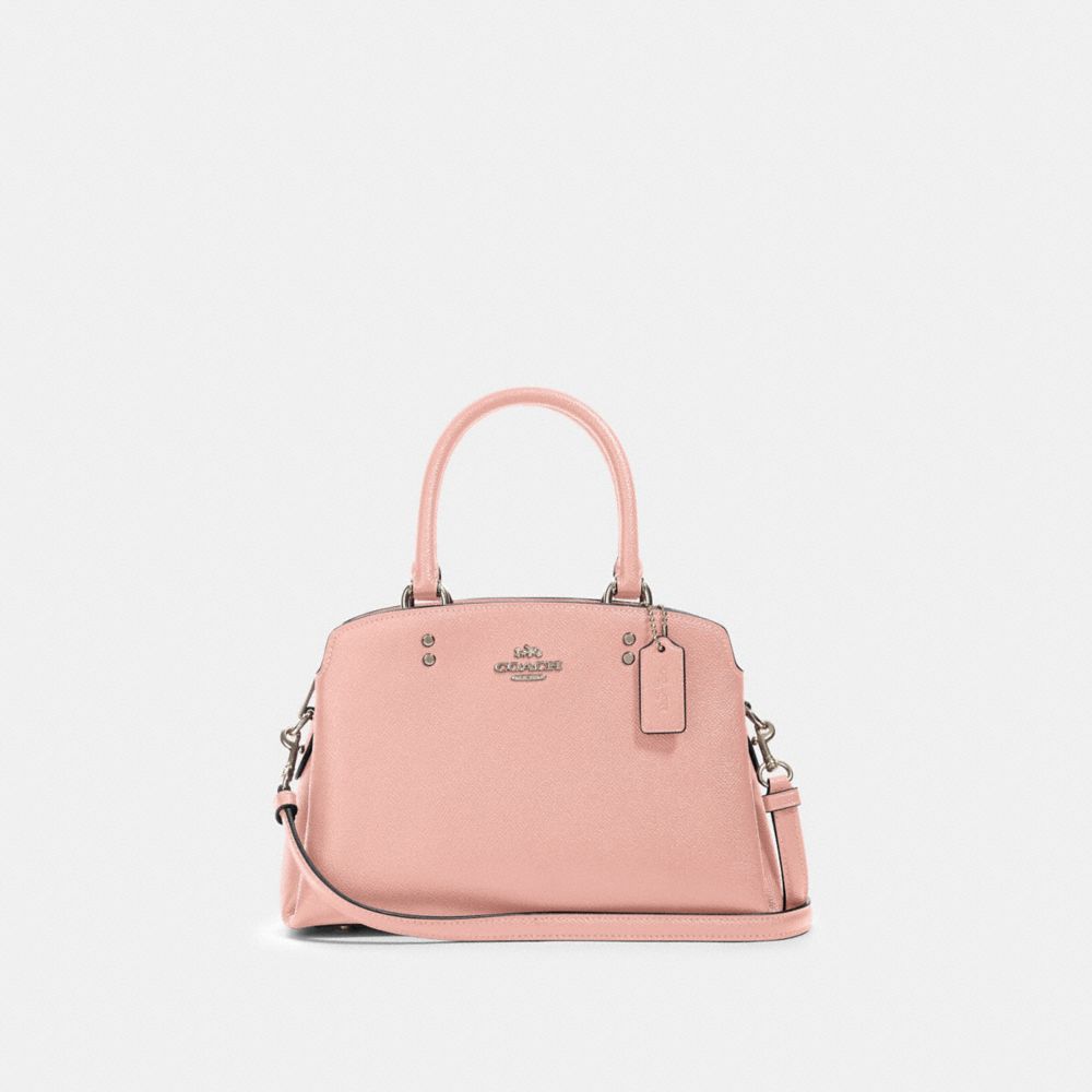 COACH®,MINI LILLIE CARRYALL,Crossgrain Leather,Large,Silver/Light Blush,Front View