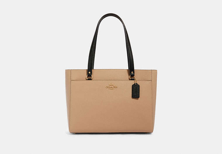 COACH®,ADDISON TOTE IN COLORBLOCK,Leather,Gold/Taupe Multi,Front View