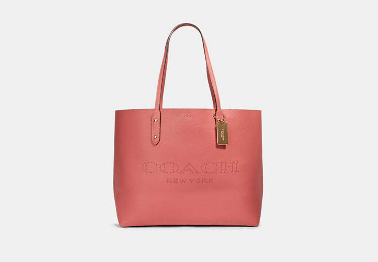 COACH®,TOWN TOTE WITH COACH PRINT,Leather,Gold/Bright Coral Wine,Front View