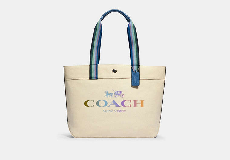 COACH®,TOTE WITH COACH,canvas,Silver/NATURAL,Front View