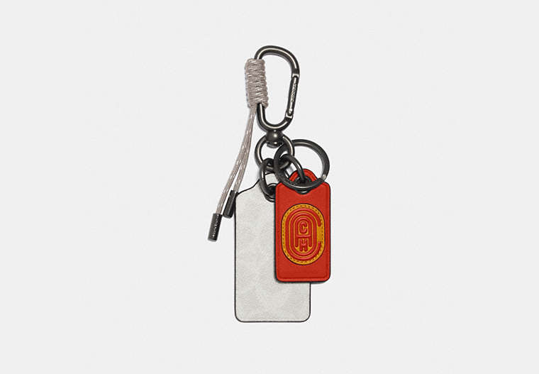COACH®,KEY FOB IN SIGNATURE CANVAS WITH COACH PATCH,Chalk/Mango,Front View