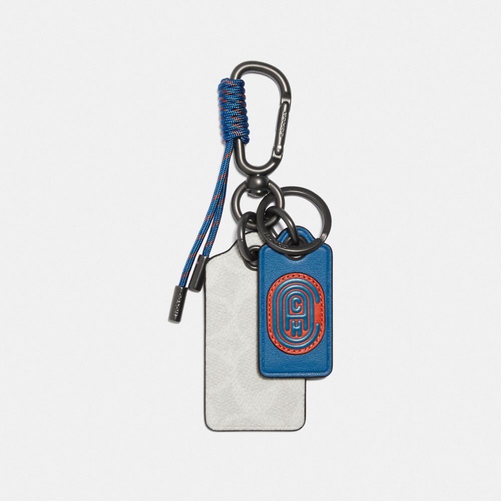COACH®,KEY FOB IN SIGNATURE CANVAS WITH COACH PATCH,Chalk/Pacific,Front View
