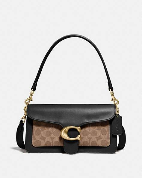 COACH®,TABBY SHOULDER BAG 26 WITH SIGNATURE CANVAS,Coated Canvas,Medium,Brass/Tan Black,Front View
