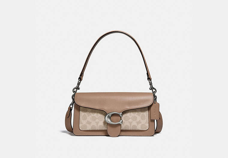COACH®,TABBY SHOULDER BAG 26 WITH SIGNATURE CANVAS,Coated Canvas,Medium,Light Antique Nickel/Sand Taupe,Front View