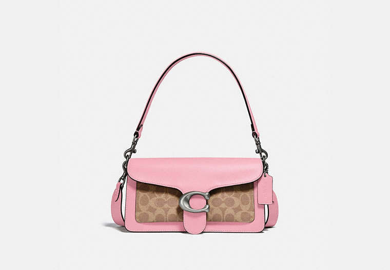 COACH®,TABBY SHOULDER BAG 26 WITH SIGNATURE CANVAS,Coated Canvas,Medium,Pewter/Tan Powder Pink,Front View