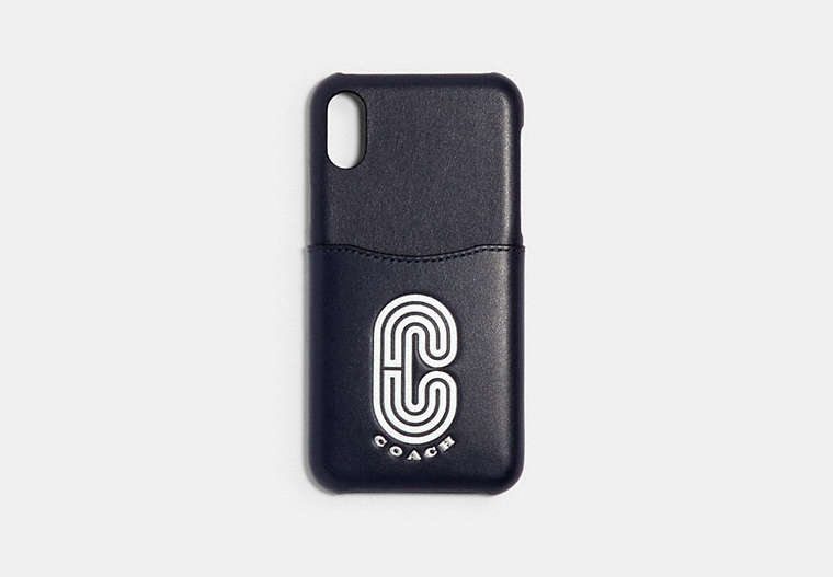 COACH®,IPHONE X/XS CASE WITH REFLECTIVE COACH PATCH,Gunmetal/Midnight Navy Multi,Front View