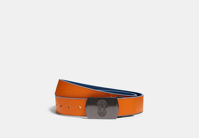 COACH®,PLAQUE BUCKLE CUT-TO-SIZE REVERSIBLE BELT, 38MM,Leather,QB/Clementine Admiral,Front View