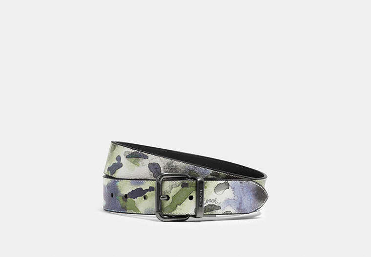 Harness Buckle Cut To Size Reversible Belt With Watercolor Script Print, 38 Mm