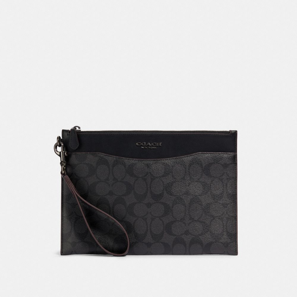 COACH®,BECKETT SLIM POUCH IN SIGNATURE CANVAS,pvc,Black Copper Finish/Black/Black,Front View