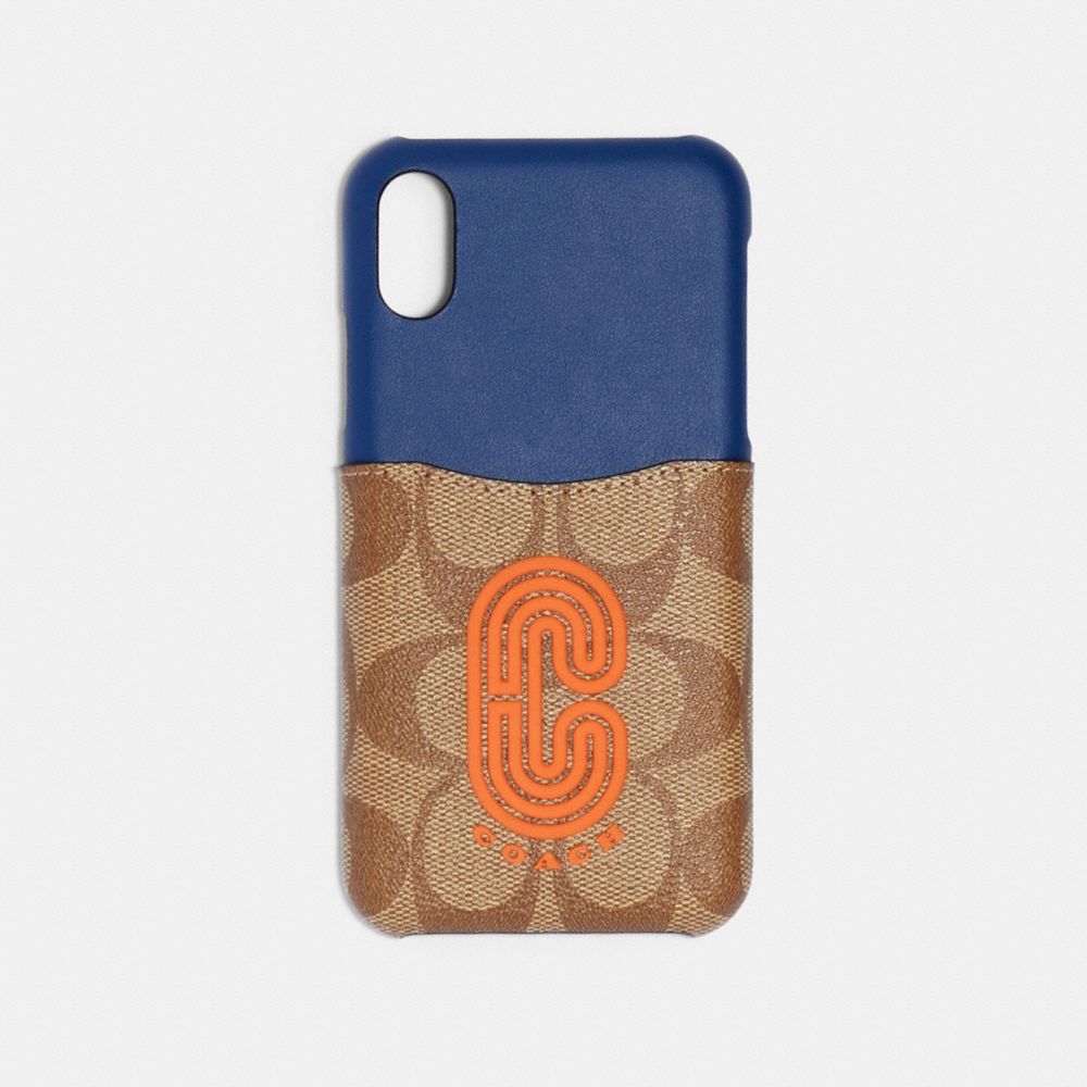 Étui pour iPhone X/XS en toile signature à contraste de couleur avec écusson Coach