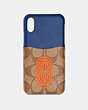 COACH®,IPHONE X/XS CASE IN COLORBLOCK SIGNATURE CANVAS WITH COACH PATCH,Gunmetal/Tan Admiral Multi,Front View