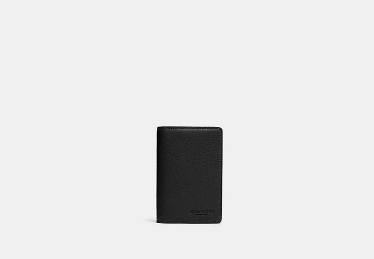 COACH®,BUSINESS CARD CASE,Leather,Gunmetal/Black,Front View