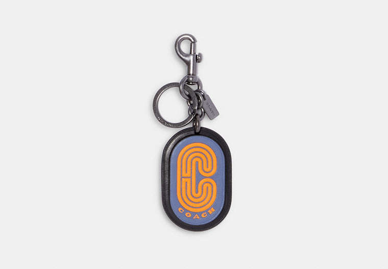 COACH®,COACH PATCH KEY FOB,Leather,Mini,Gunmetal/Admiral Clementine,Front View
