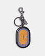 COACH®,COACH PATCH KEY FOB,Leather,Mini,Gunmetal/Admiral Clementine,Front View