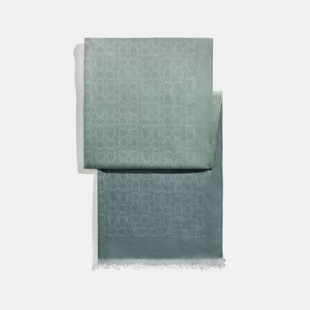 COACH®,SIGNATURE OMBRE STOLE,silkcotton,Pine Green,Front View image number 0