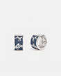 COACH®,HORSE AND CARRIAGE HUGGIE EARRINGS,Plated Brass,Silver/Denim,Front View