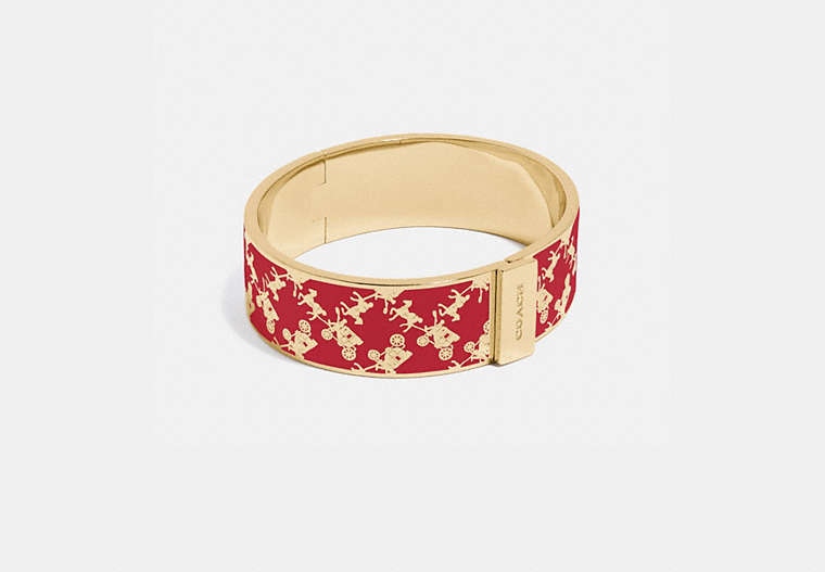 COACH®,HORSE AND CARRIAGE BANGLE,Plated Brass,Gold/Red Apple,Front View