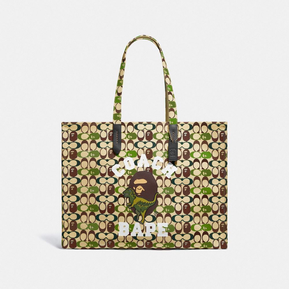 Bape X Coach Tote 47 En Toile Signature Avec Tête De Singe