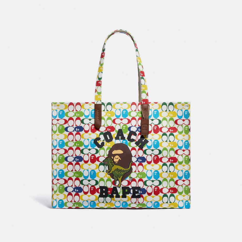 COACH®,BAPE X COACH TOTE 47 IN SIGNATURE CANVAS WITH APE HEAD,canvas,OL/Color Multi,Front View image number 0