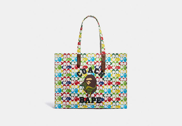 COACH®,BAPE X COACH TOTE 47 IN SIGNATURE CANVAS WITH APE HEAD,canvas,OL/Color Multi,Front View image number 0