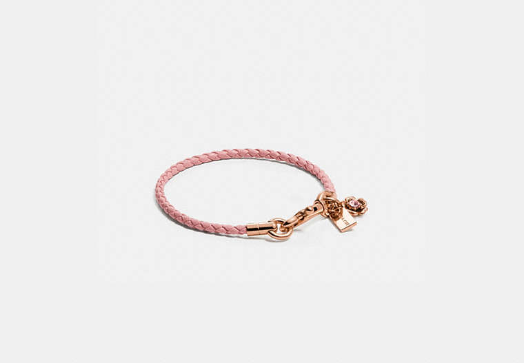 COACH®,BRAIDED FRIENDSHIP BRACELET WITH TEA ROSE CHARM,mixedmaterial,RS/Blossom,Front View