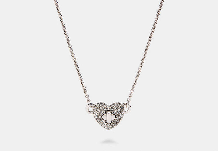 COACH®,PAVE TURNLOCK HEART NECKLACE,Metal,Silver,Front View