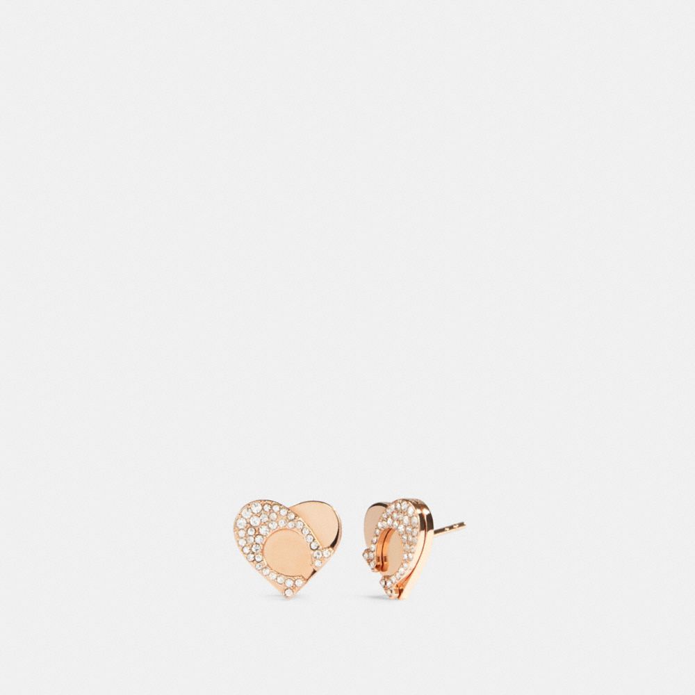 COACH®,SIGNATURE HEART STUD EARRINGS,Rose Gold,Front View