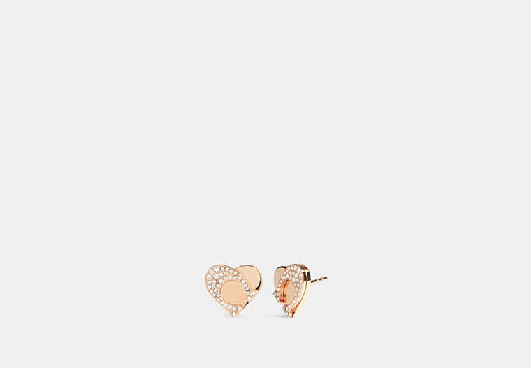 COACH®,SIGNATURE HEART STUD EARRINGS,Metal,Rose Gold,Front View