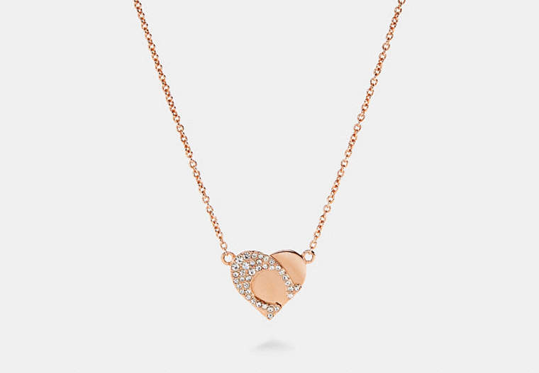 COACH®,SIGNATURE HEART NECKLACE,Metal,Rose Gold,Front View
