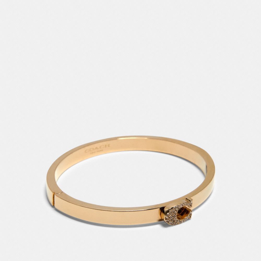 COACH®,PAVE SIGNATURE HINGED BANGLE,Gold,Front View