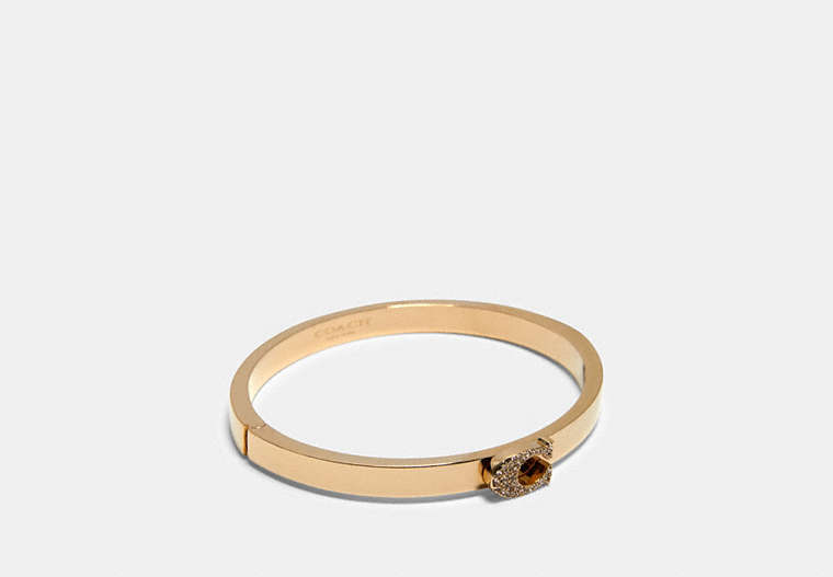 COACH®,PAVE SIGNATURE HINGED BANGLE,Metal,Gold,Front View
