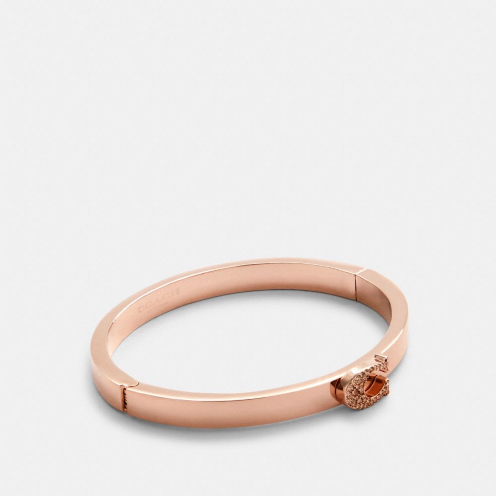 COACH®,PAVE SIGNATURE HINGED BANGLE,Rose Gold,Front View