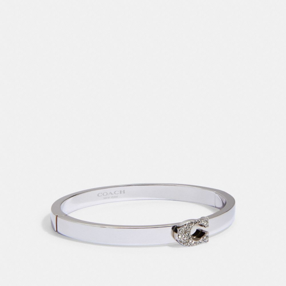 COACH®,PAVE SIGNATURE HINGED BANGLE,Silver,Front View