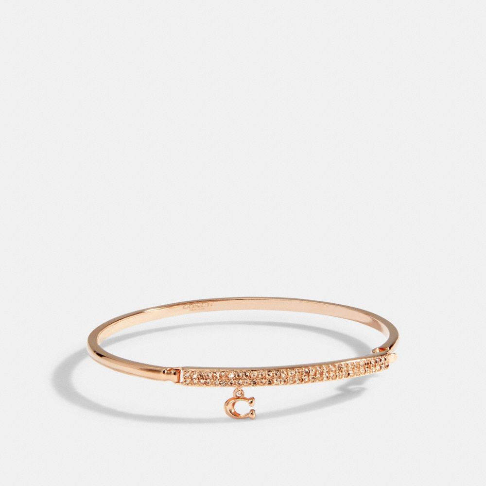 COACH®,BRACELET JONC À CHARNIÈRES À PAVÉ SIGNATURE,Métal,Or rose,Front View