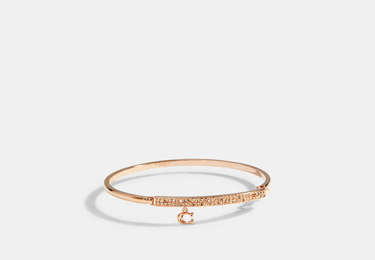 COACH®,SIGNATURE PAVE BAR HINGED BANGLE,Metal,Rose Gold,Front View