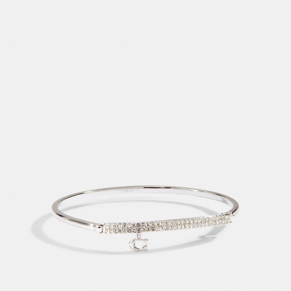 COACH®,SIGNATURE PAVE BAR HINGED BANGLE,Silver,Front View