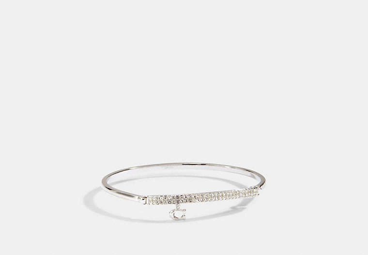 COACH®,SIGNATURE PAVE BAR HINGED BANGLE,Metal,Silver,Front View