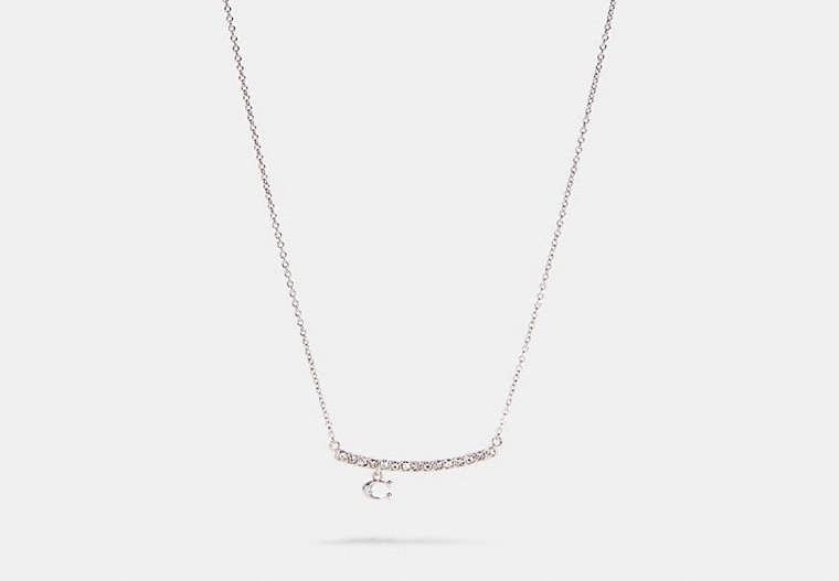 COACH®,SIGNATURE PAVE BAR NECKLACE,Metal,Silver,Front View