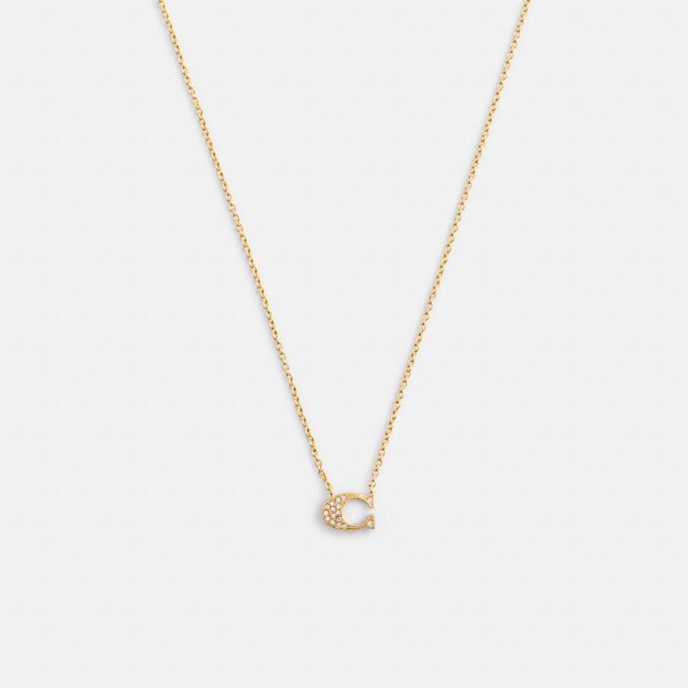 COACH®,PAVE SIGNATURE NECKLACE,Gold,Front View