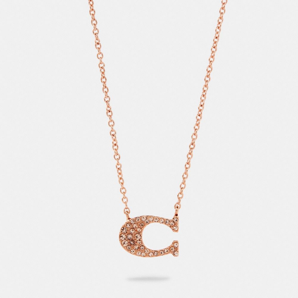 COACH®,PAVE SIGNATURE NECKLACE,Rose Gold,Front View