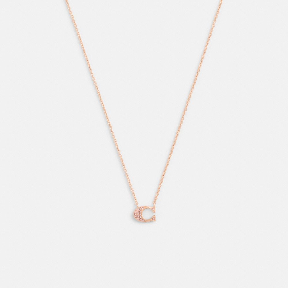 COACH®,PAVE SIGNATURE NECKLACE,Rose Gold,Front View