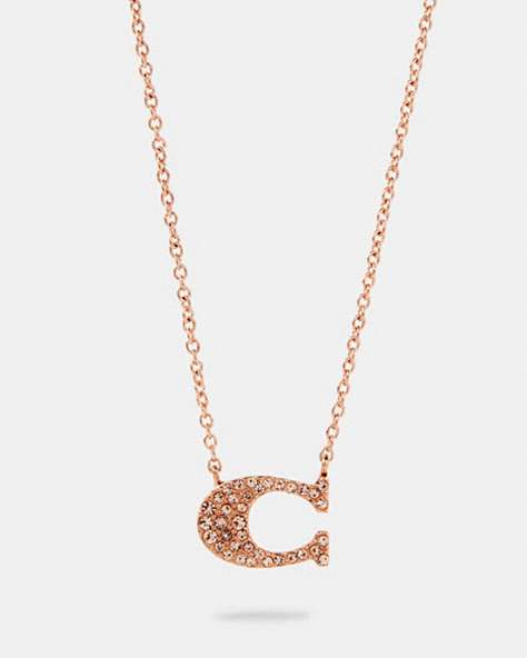 COACH®,PAVE SIGNATURE NECKLACE,Rose Gold,Front View