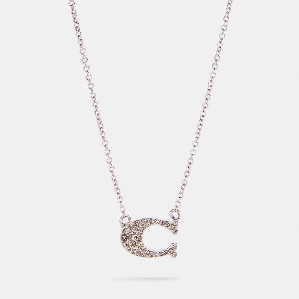 COACH®,PAVE SIGNATURE NECKLACE,Silver,Front View