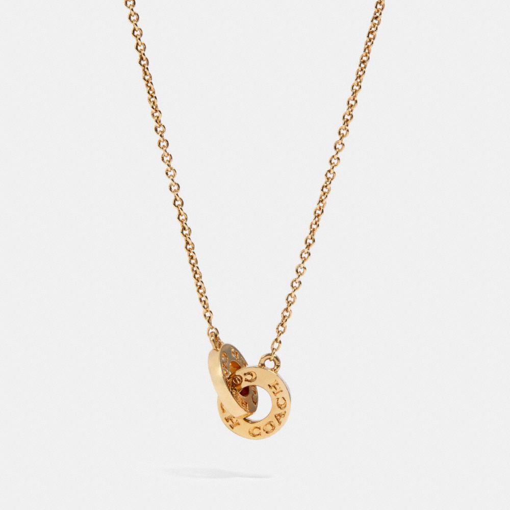 COACH®,INTERLOCKING OPEN CIRCLE PENDANT NECKLACE,Gold,Front View