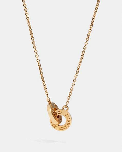 COACH®,INTERLOCKING OPEN CIRCLE PENDANT NECKLACE,Metal,Gold,Front View